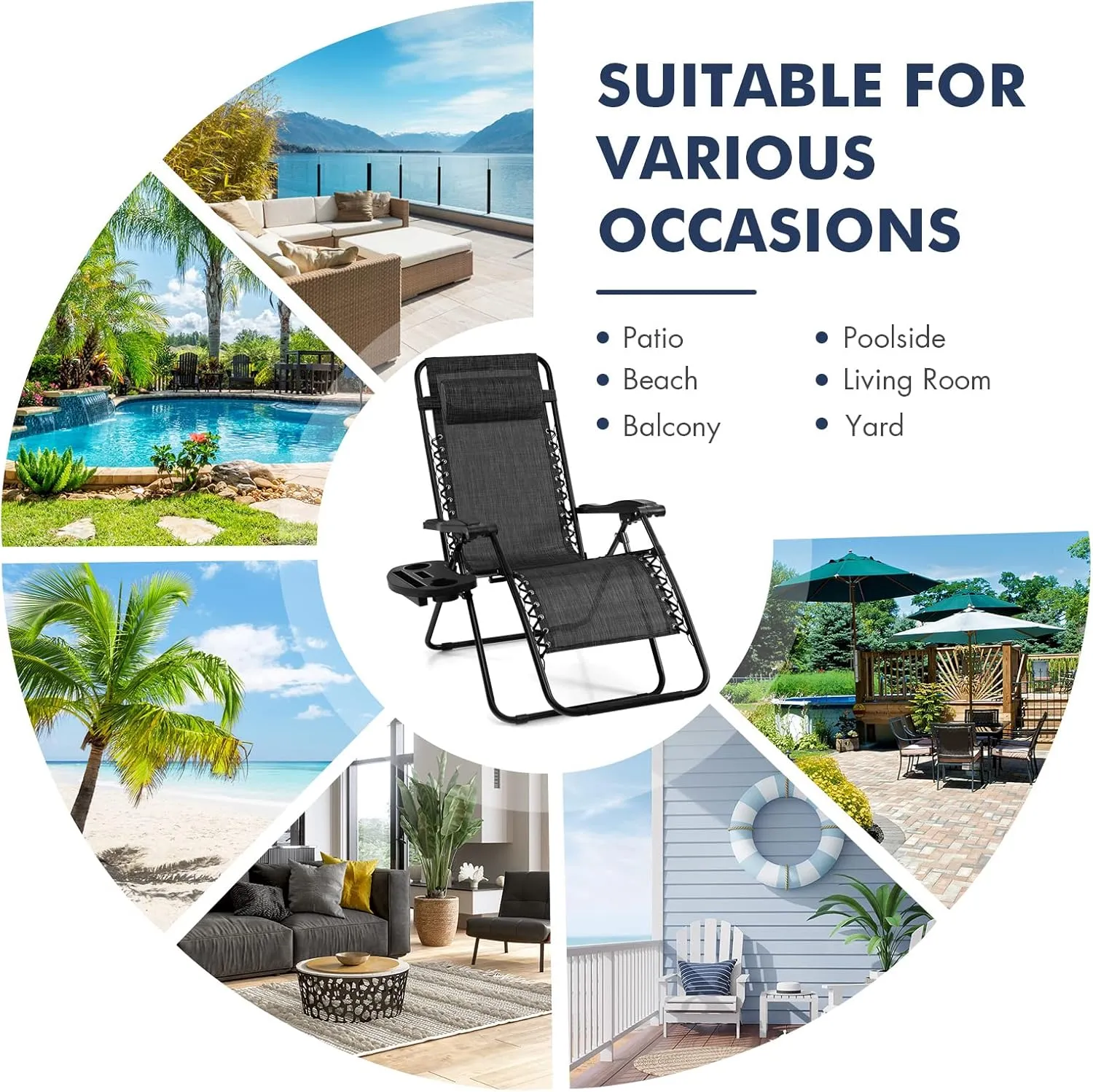 Giantex 2 PCS Zero Gravity Chair, Outdoor Chaise Lounge with Cup Holder, Patio Folding Chairs Recliner for Yard Pool Lawn Balcony, Gray