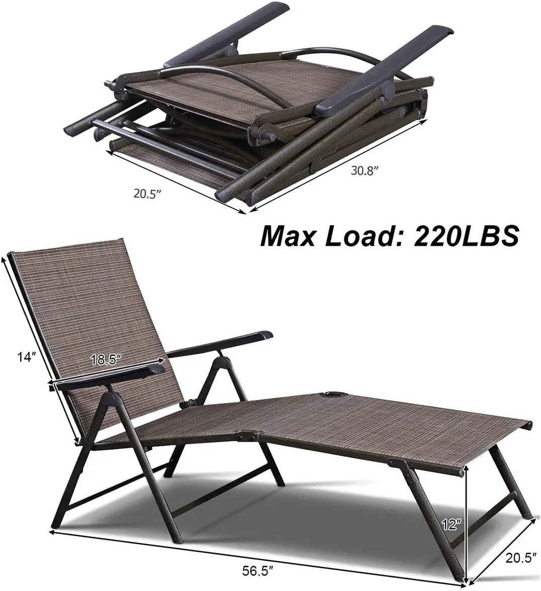 Giantex Chaise Lounge Chair Adjustable 5 Reclining Positions Folding Recliner Outdoor for Beach Yard Pool Patio Furniture Lounge Chaise (1, Brown)
