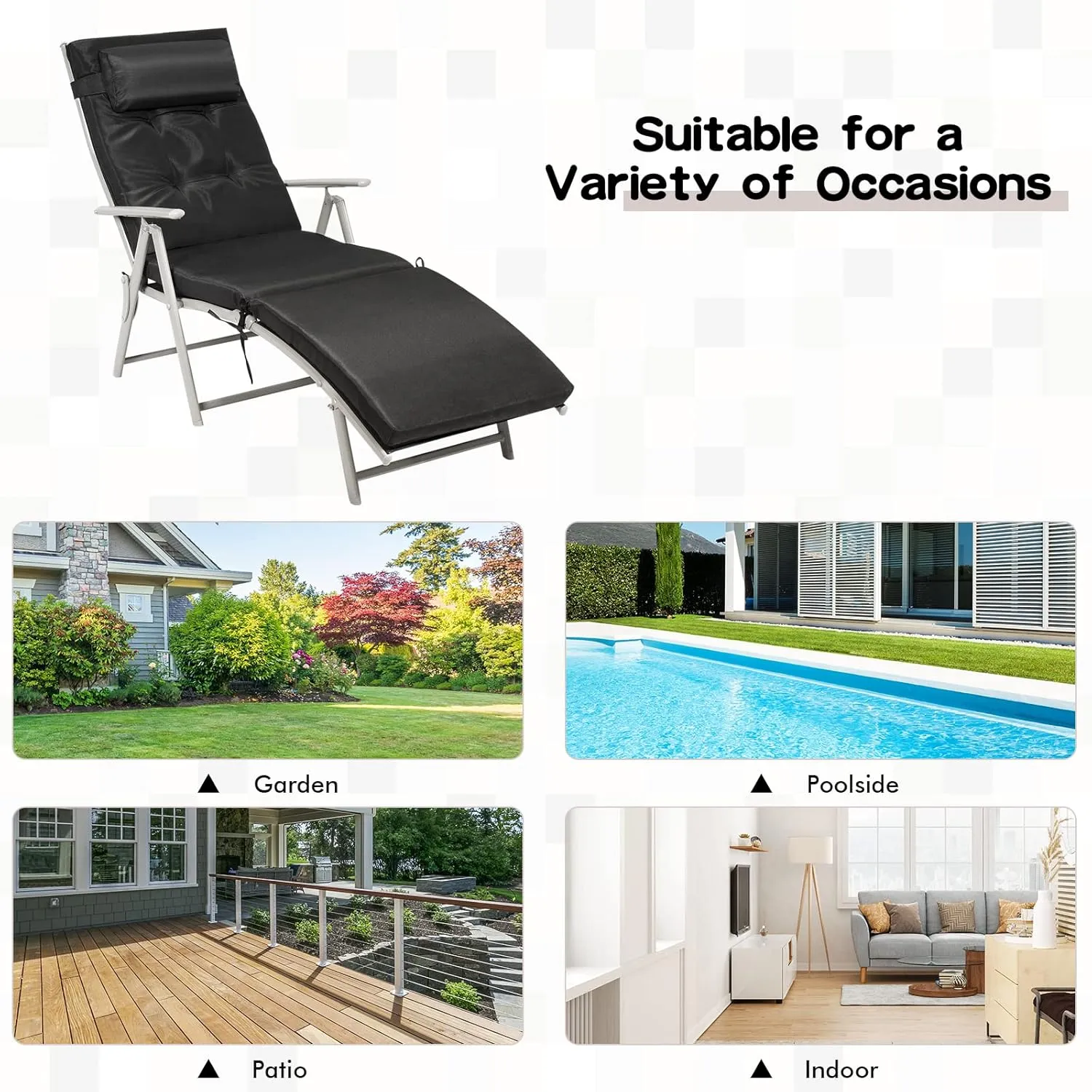 Giantex Chaise Lounge Chair for Outside, Pool Folding Reclining Beach Chair W/Removable Cushion&Headrest Pillow, Outdoor Lounge Chaise w/ 7 Backrest Positions, Portable Patio Lounger (1, Black)