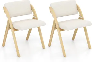 Giantex Folding Dining Chairs Set of 2, Upholstered Wooden Folding Chair 2 Pack, Portable Kitchen Chairs with Padded & Seat Backrest, Accent Chairs for Wedding Picnic Party, No Assembly, Natural