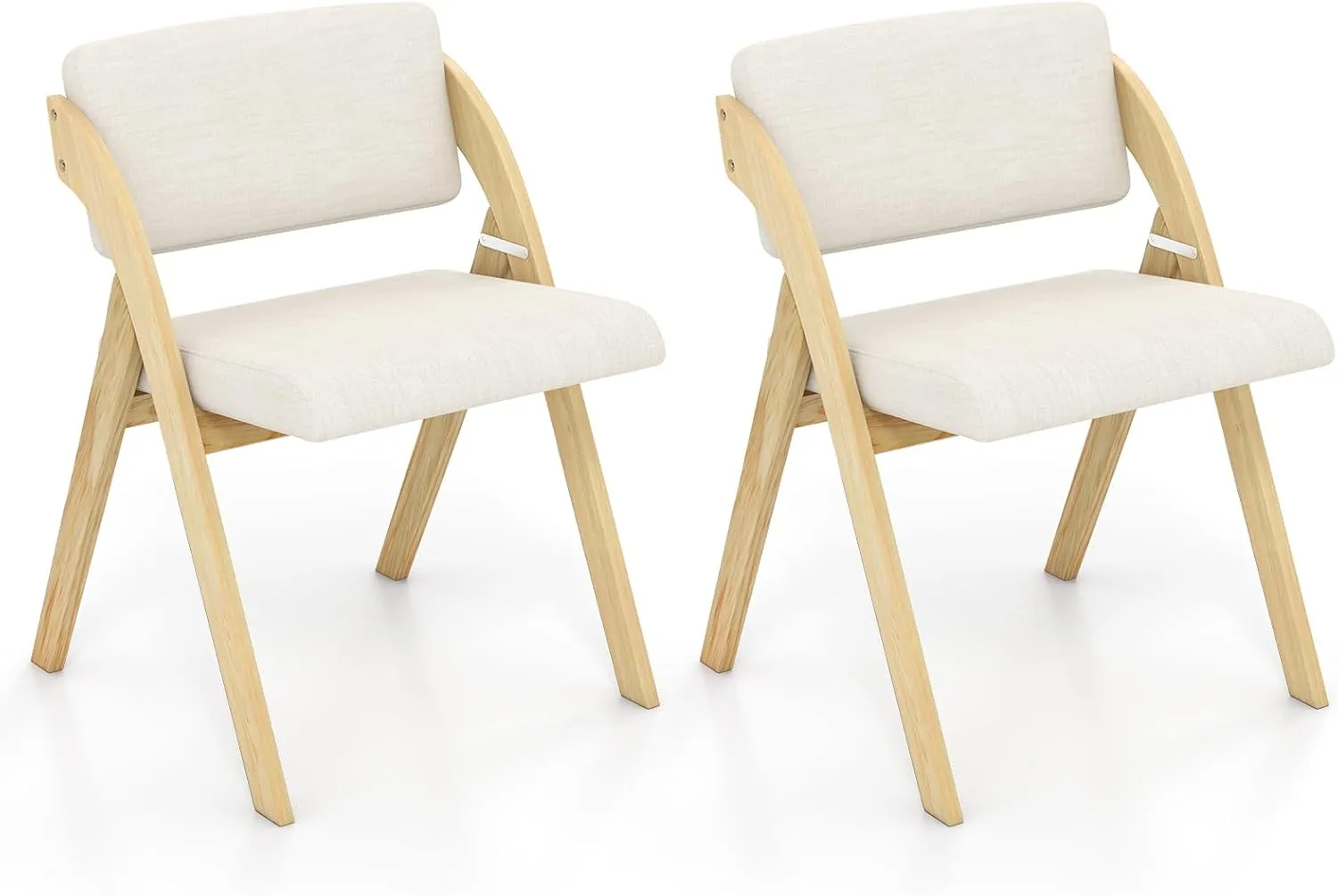 Giantex Folding Dining Chairs Set of 2, Upholstered Wooden Folding Chair 2 Pack, Portable Kitchen Chairs with Padded & Seat Backrest, Accent Chairs for Wedding Picnic Party, No Assembly, Natural
