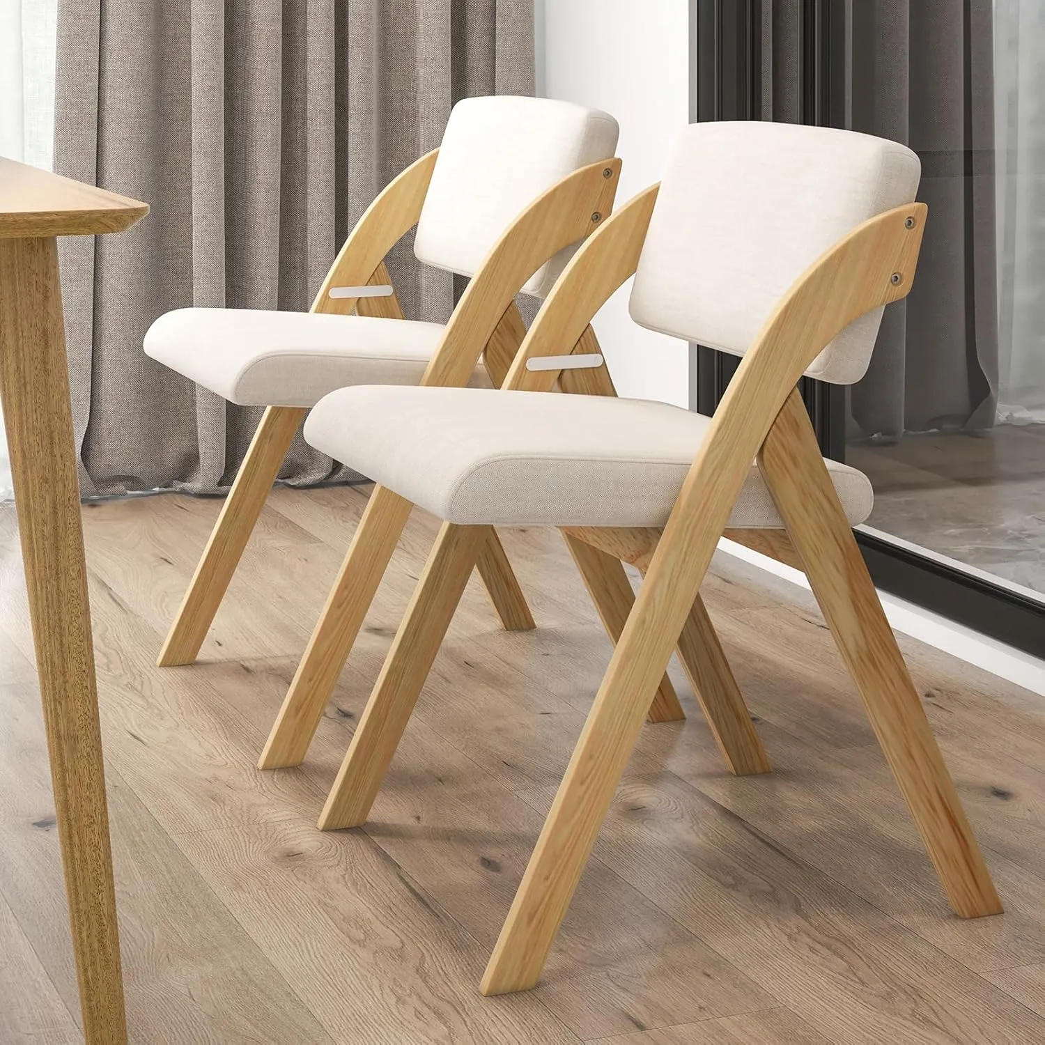 Giantex Folding Dining Chairs Set of 2, Upholstered Wooden Folding Chair 2 Pack, Portable Kitchen Chairs with Padded & Seat Backrest, Accent Chairs for Wedding Picnic Party, No Assembly, Natural