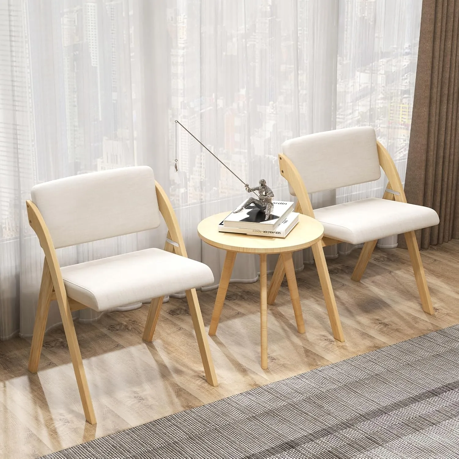 Giantex Folding Dining Chairs Set of 2, Upholstered Wooden Folding Chair 2 Pack, Portable Kitchen Chairs with Padded & Seat Backrest, Accent Chairs for Wedding Picnic Party, No Assembly, Natural