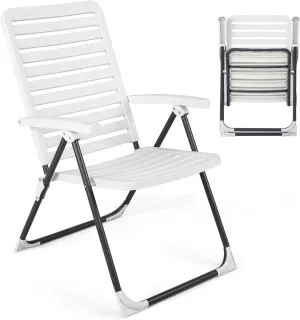 Giantex Patio Folding Chair, Adjustable Reclining Folding Chair w/ 7-Level Backrest, All-Weather PP Material, Portable Outdoor High Back Chair for Deck, Backyard, Camping