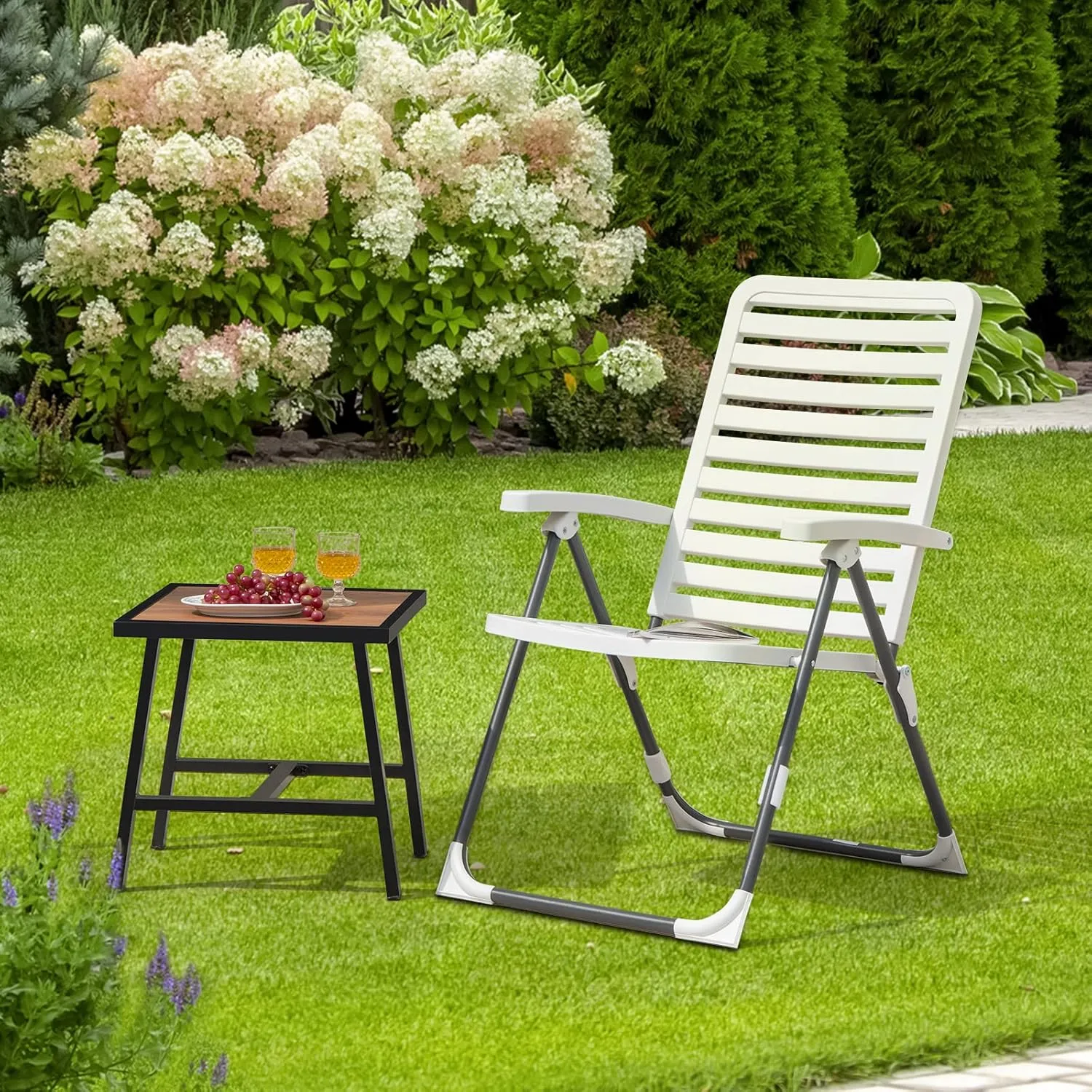 Giantex Patio Folding Chair, Adjustable Reclining Folding Chair w/ 7-Level Backrest, All-Weather PP Material, Portable Outdoor High Back Chair for Deck, Backyard, Camping