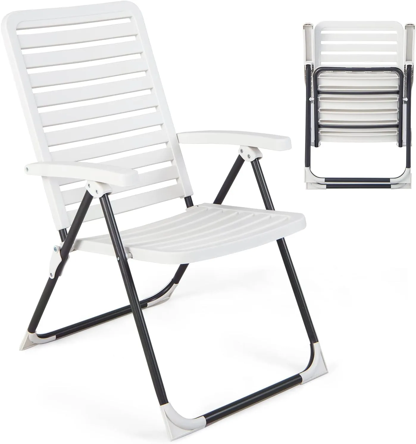 Giantex Patio Folding Chair, Adjustable Reclining Folding Chair w/ 7-Level Backrest, All-Weather PP Material, Portable Outdoor High Back Chair for Deck, Backyard, Camping