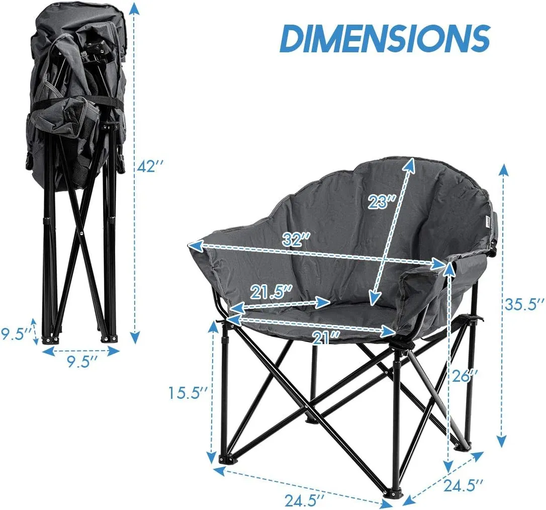 Giantex Portable Camping Chair, Outdoor Folding Moon Saucer Chair for Lawn with Soft Padded Seat, Cup Holder and Carry Bag