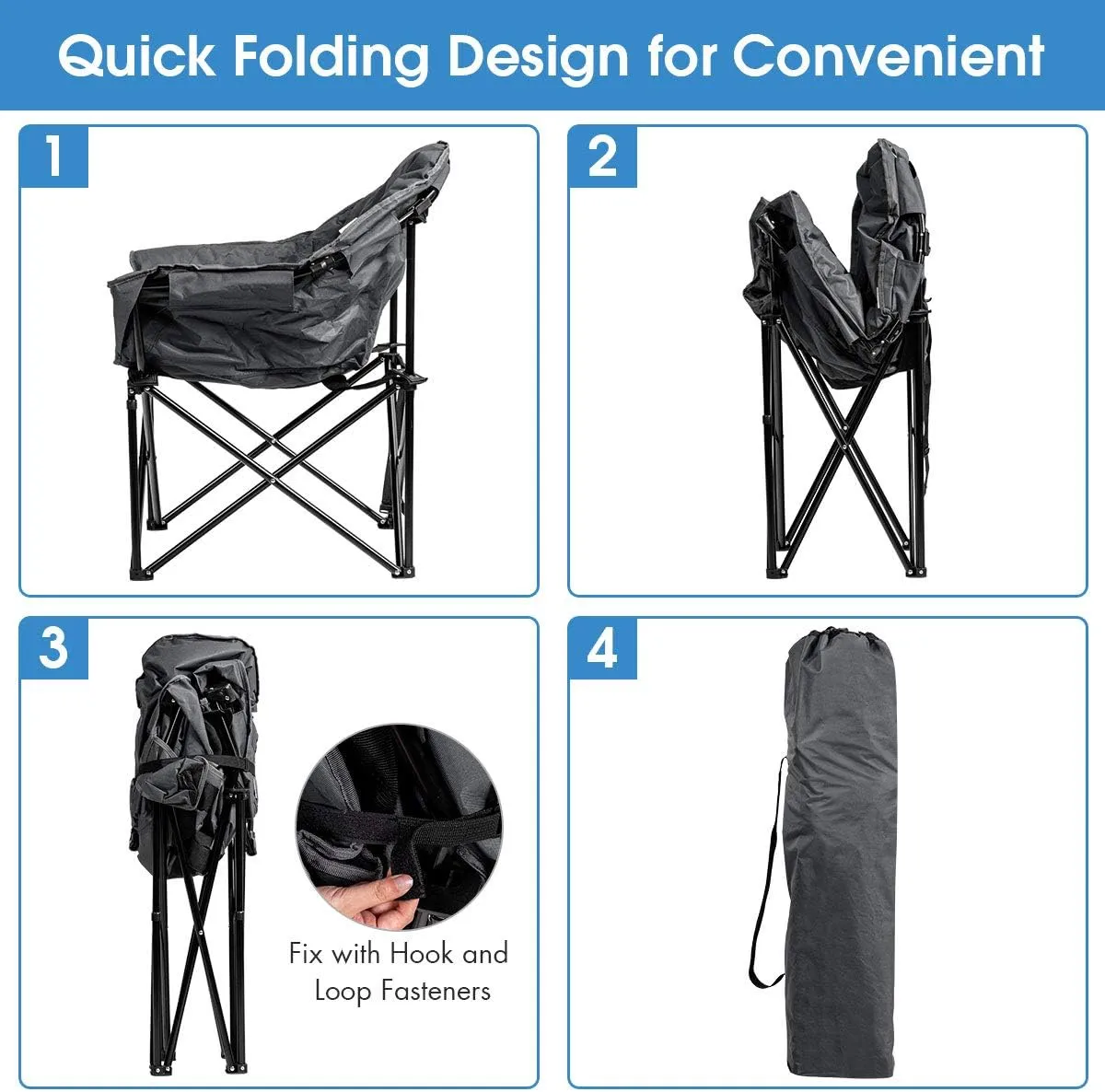 Giantex Portable Camping Chair, Outdoor Folding Moon Saucer Chair for Lawn with Soft Padded Seat, Cup Holder and Carry Bag
