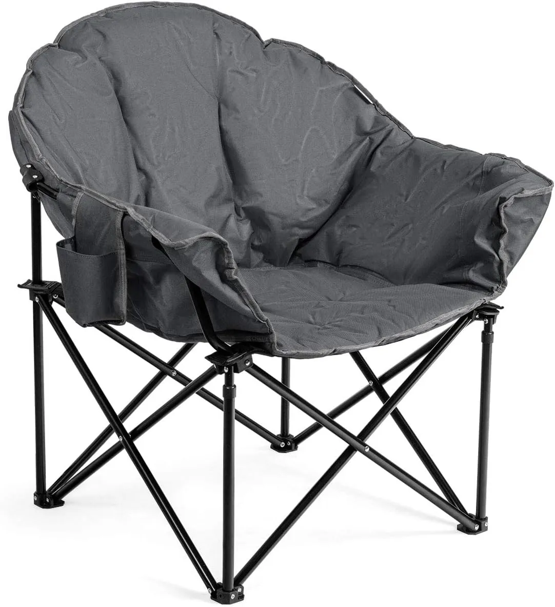 Giantex Portable Camping Chair, Outdoor Folding Moon Saucer Chair for Lawn with Soft Padded Seat, Cup Holder and Carry Bag