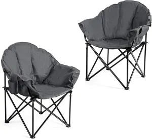 Giantex Portable Camping Chair, Outdoor Folding Moon Saucer Chair for Lawn with Soft Padded Seat, Cup Holder and Carry Bag