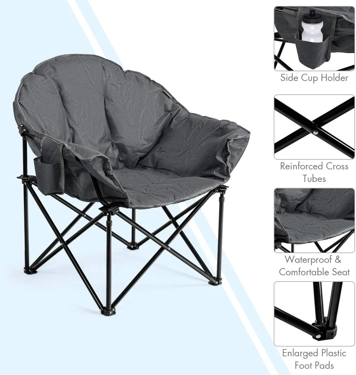 Giantex Portable Camping Chair, Outdoor Folding Moon Saucer Chair for Lawn with Soft Padded Seat, Cup Holder and Carry Bag
