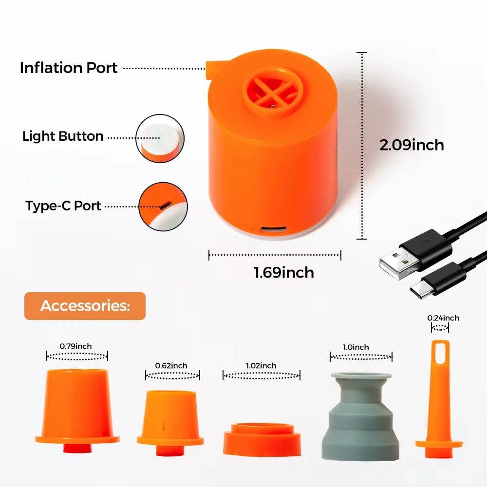 GIGA Pump 2 Portable Air Pump - USB Rechargeable Mini Inflatable Pump for Outdoor Camping, Hiking, and Air Beds