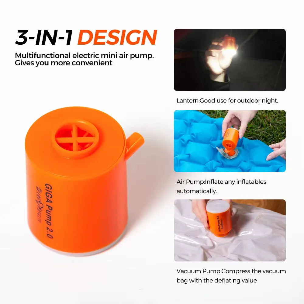 GIGA Pump 2 Portable Air Pump - USB Rechargeable Mini Inflatable Pump for Outdoor Camping, Hiking, and Air Beds