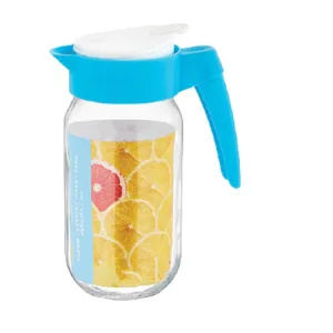 Glass Water Jug for Fridge, Juice Carafe with Lids, Serving Decanter, 34 oz