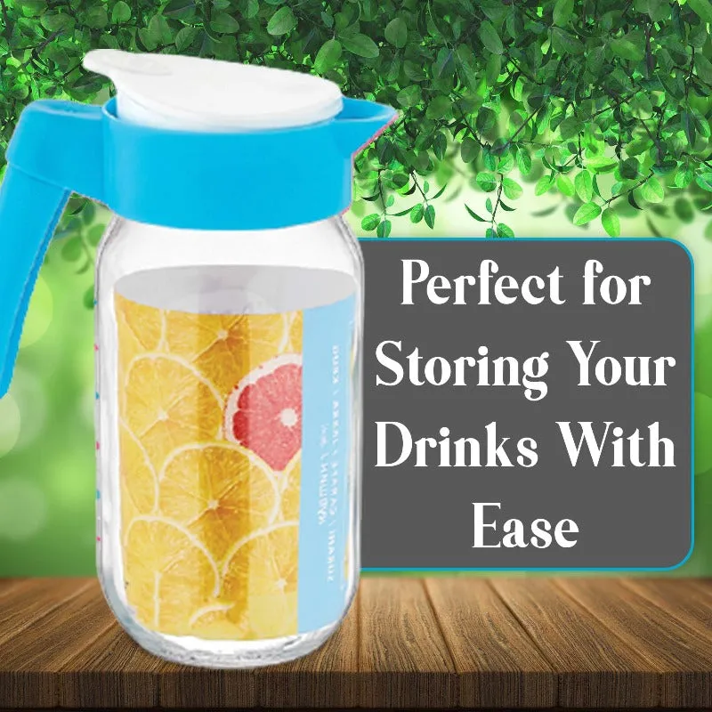 Glass Water Jug for Fridge, Juice Carafe with Lids, Serving Decanter, 34 oz