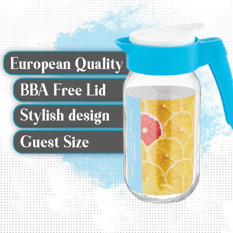 Glass Water Jug for Fridge, Juice Carafe with Lids, Serving Decanter, 34 oz
