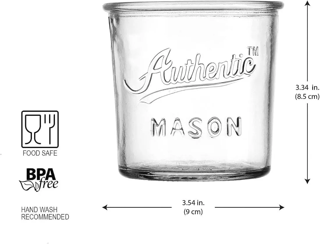Glaver's Embossed Vintage Drinking Glasses Set of 4 Authentic Mason Vintage Glassware - 12 oz. Clear Glass Tumblers for Cocktails, Water, and Juice.
