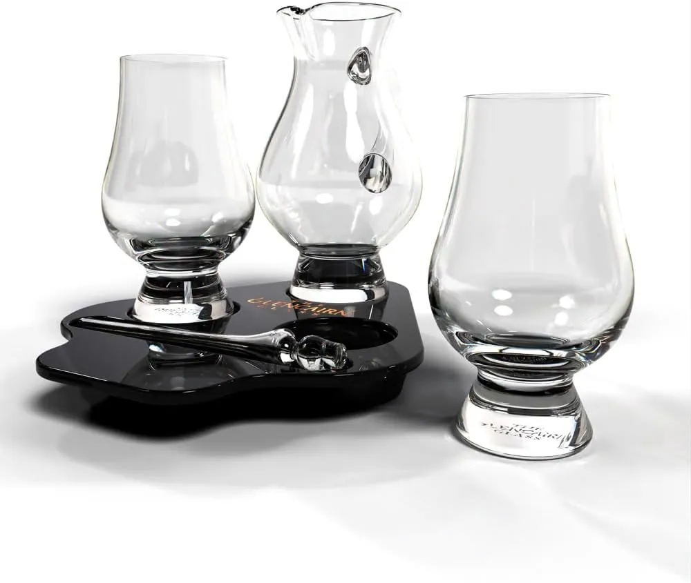 Glencairn - The Official Glencairn Whisky Glasses (2) and Water Jug Flight Tray Gift Set - Tasting Whiskey Glass Set for Men and Women