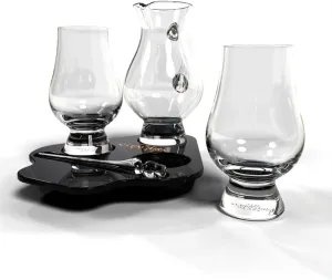 Glencairn - The Official Glencairn Whisky Glasses (2) and Water Jug Flight Tray Gift Set - Tasting Whiskey Glass Set for Men and Women