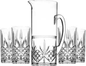 Godinger Pitcher and Highball Drinking Glasses Set, Acrylic Shatterproof Water Jug Pitcher with Tall Drinking Cups - Dublin Collection