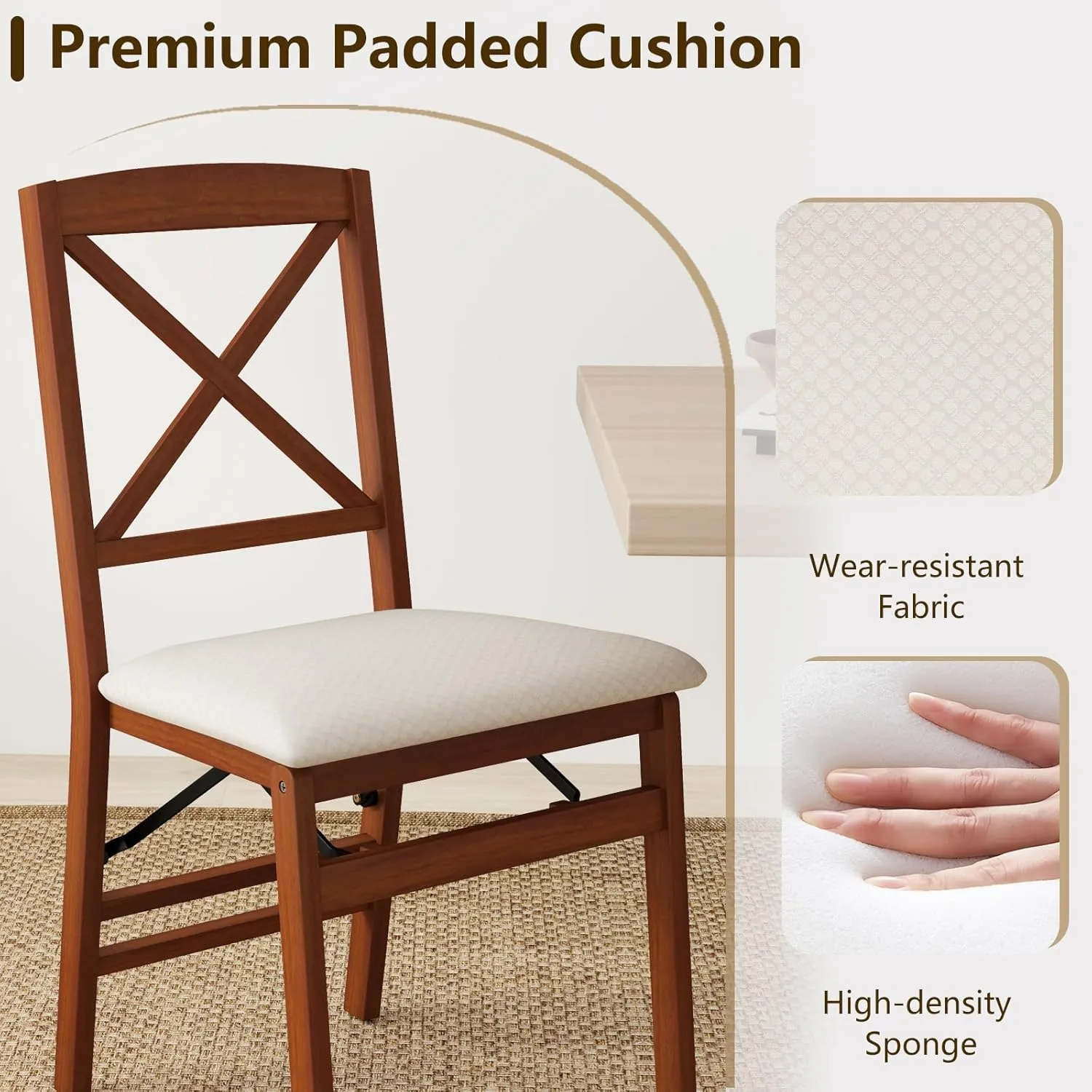 GOFLAME Folding Dining Chairs Set of 4, Foldable Chairs with Padded Seat & High Backrest, 4 Pack Kitchen Chairs, Wooden Dining Chairs for Living Room, Kitchen, Restaurant