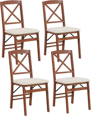 GOFLAME Folding Dining Chairs Set of 4, Foldable Chairs with Padded Seat & High Backrest, 4 Pack Kitchen Chairs, Wooden Dining Chairs for Living Room, Kitchen, Restaurant