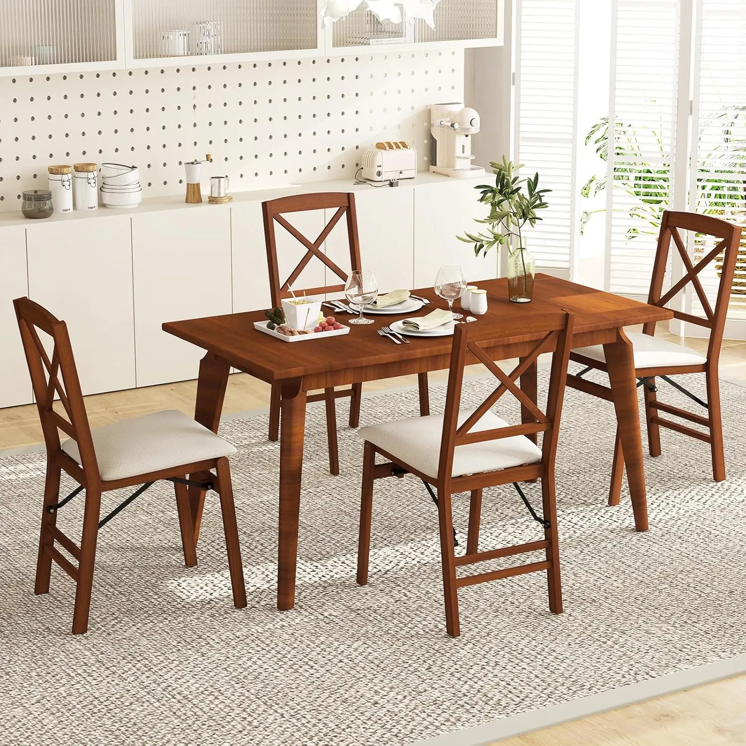GOFLAME Folding Dining Chairs Set of 4, Foldable Chairs with Padded Seat & High Backrest, 4 Pack Kitchen Chairs, Wooden Dining Chairs for Living Room, Kitchen, Restaurant