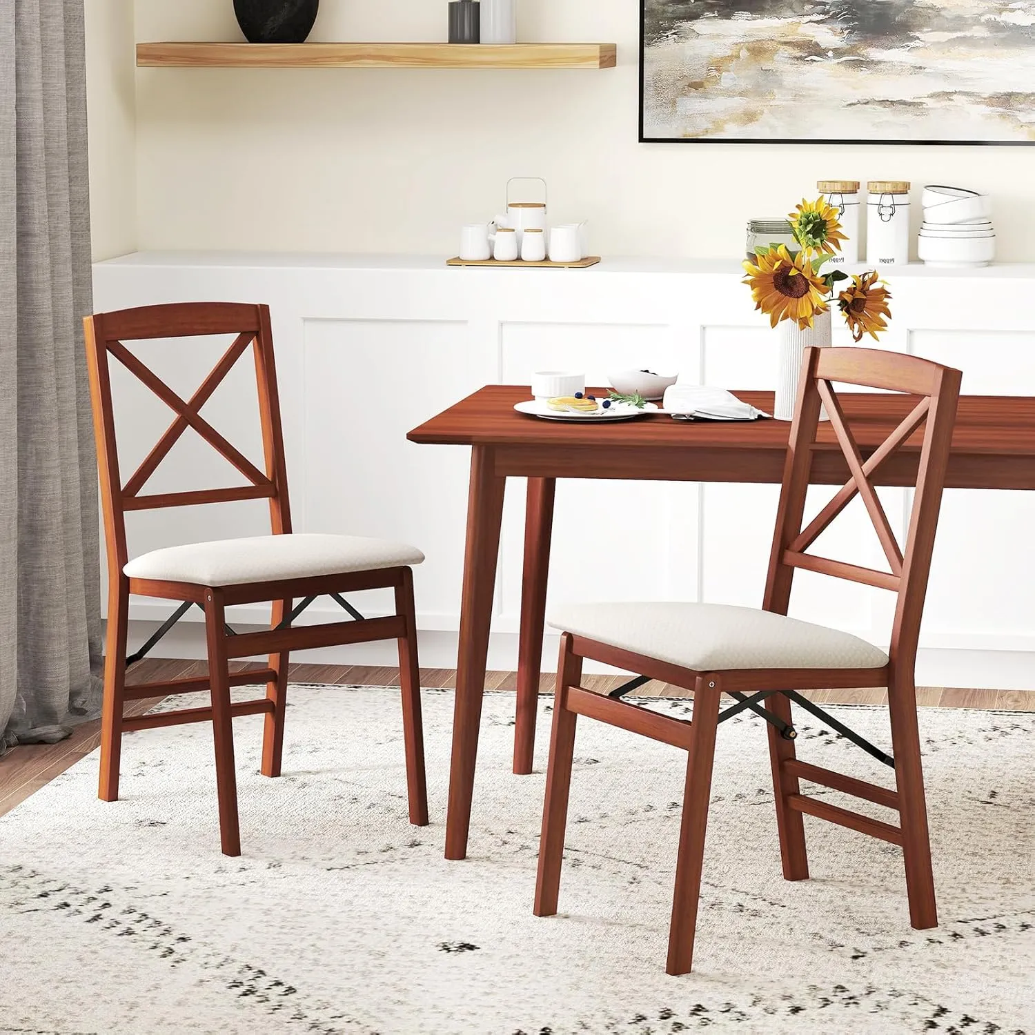 GOFLAME Folding Dining Chairs Set of 4, Foldable Chairs with Padded Seat & High Backrest, 4 Pack Kitchen Chairs, Wooden Dining Chairs for Living Room, Kitchen, Restaurant