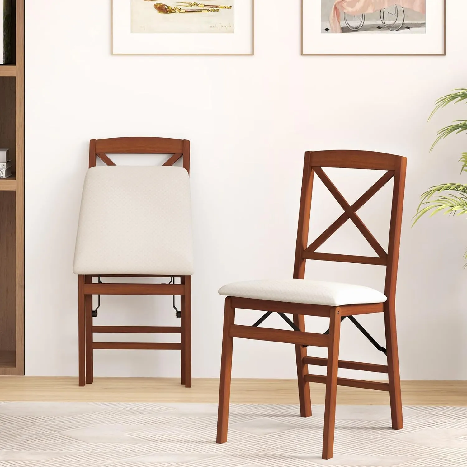 GOFLAME Folding Dining Chairs Set of 4, Foldable Chairs with Padded Seat & High Backrest, 4 Pack Kitchen Chairs, Wooden Dining Chairs for Living Room, Kitchen, Restaurant