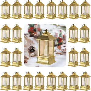 Gold Lanterns Decorative Indoor: 24 Pcs Mini Lanterns for Wedding Table Centerpieces Small Battery Powered Led Lights Bulk for Party Christmas Decor