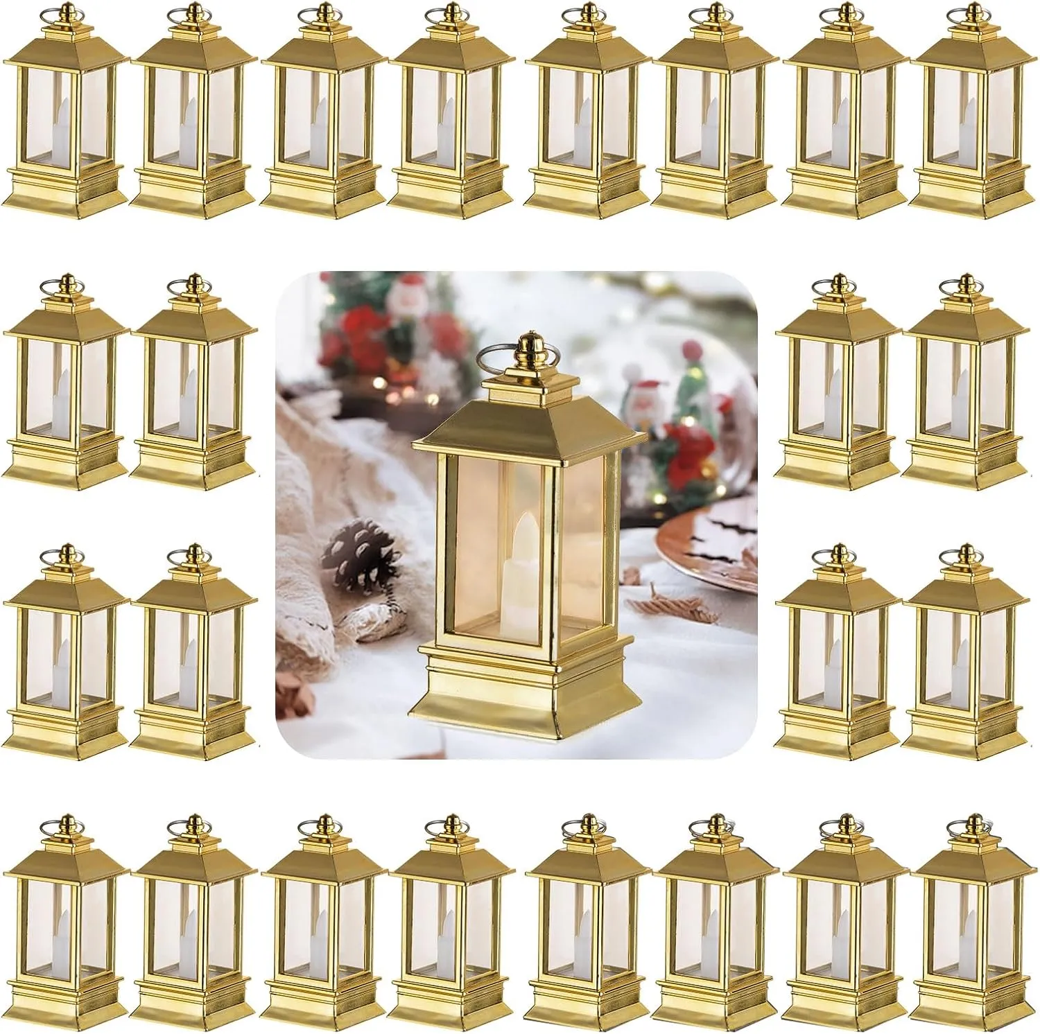 Gold Lanterns Decorative Indoor: 24 Pcs Mini Lanterns for Wedding Table Centerpieces Small Battery Powered Led Lights Bulk for Party Christmas Decor