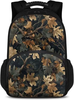 Gomyblomy 17 Inch Travel Backpack for Men Women Leaf Print Hiking Camping Backpack Cooler Insulated Lunchbox Backpack for Travel Lightweight Rucksack Knapsack