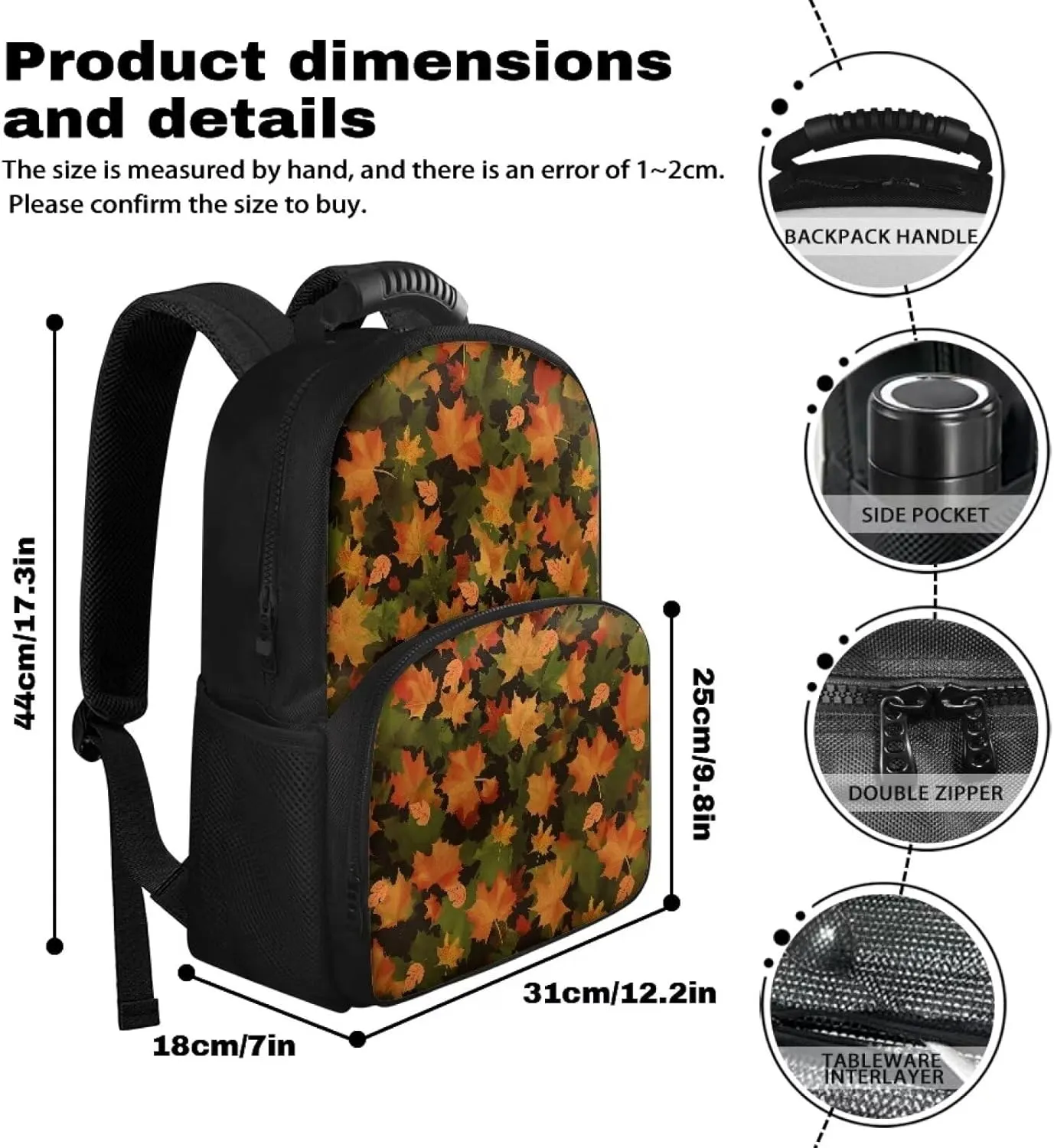 Gomyblomy Large Lunch Backpack Cooler Hiking Daypack for Men Maple Print Leak Proof Lunch Cooler Bag Insulated Camping Cooler Casual Daypack for Work Picnic Travel