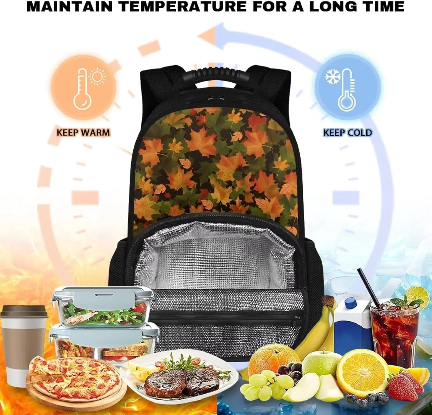 Gomyblomy Large Lunch Backpack Cooler Hiking Daypack for Men Maple Print Leak Proof Lunch Cooler Bag Insulated Camping Cooler Casual Daypack for Work Picnic Travel