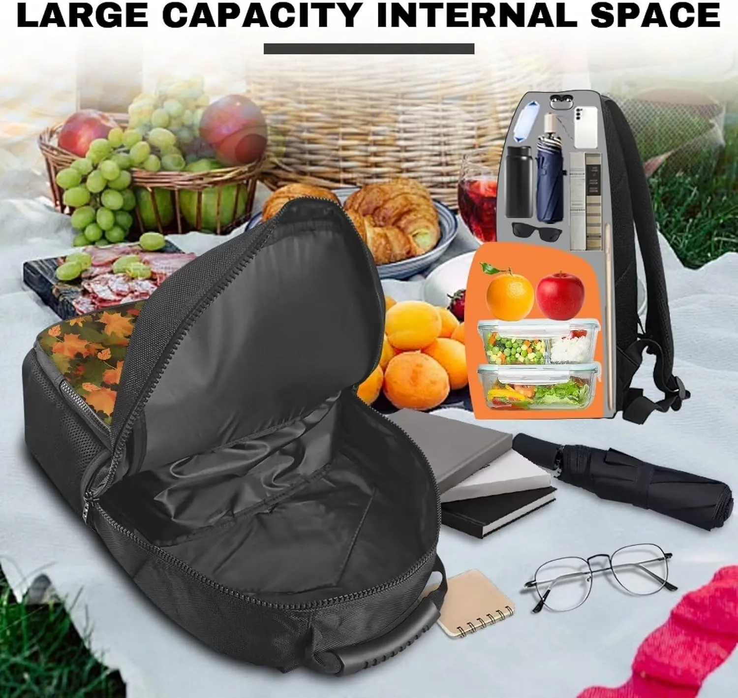 Gomyblomy Large Lunch Backpack Cooler Hiking Daypack for Men Maple Print Leak Proof Lunch Cooler Bag Insulated Camping Cooler Casual Daypack for Work Picnic Travel
