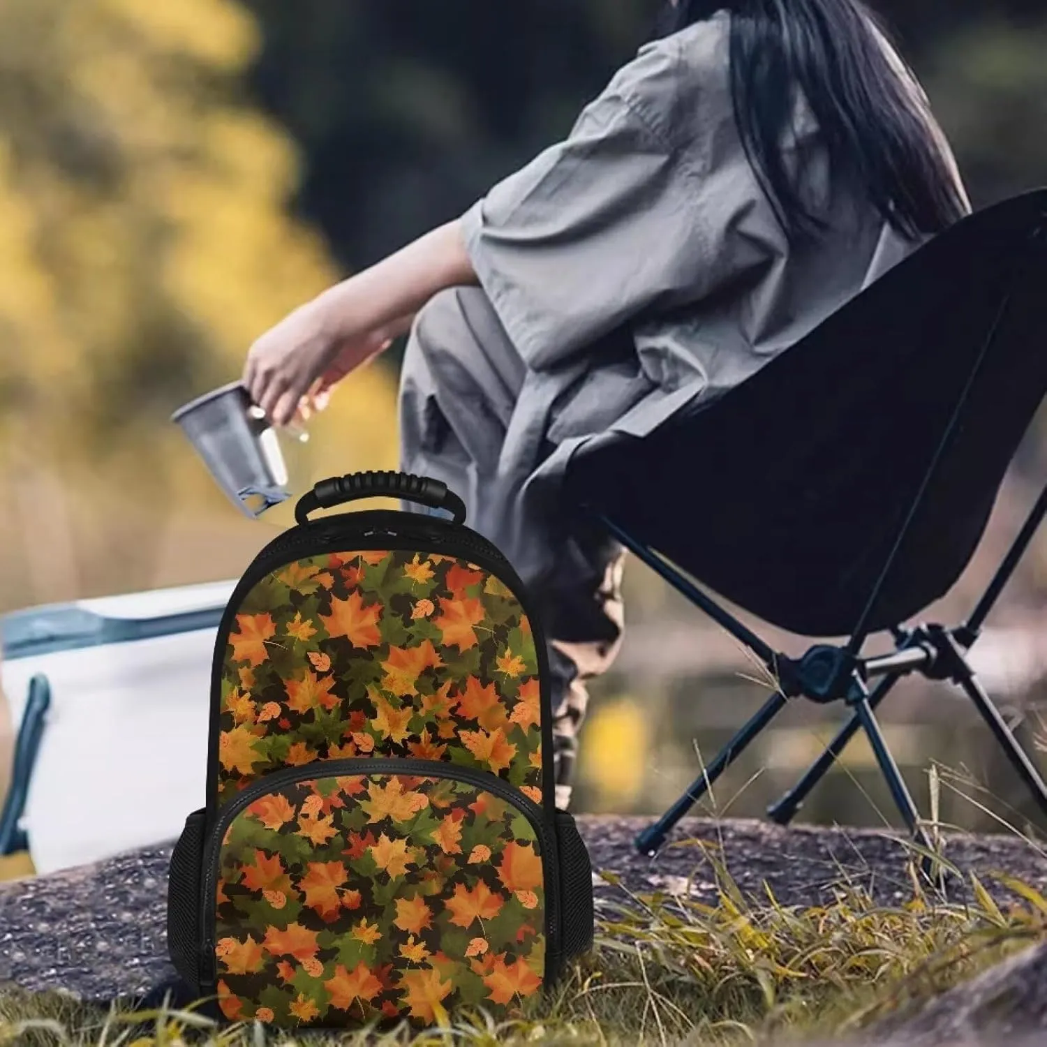 Gomyblomy Large Lunch Backpack Cooler Hiking Daypack for Men Maple Print Leak Proof Lunch Cooler Bag Insulated Camping Cooler Casual Daypack for Work Picnic Travel