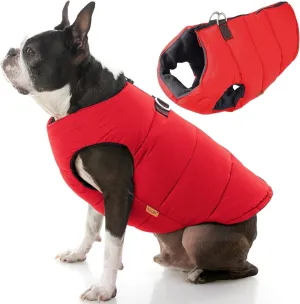 Gooby Padded Vest Dog Jacket - Solid Red, Medium - Warm Zip Up Vest Fleece Jacket with Dual D Ring Leash - Winter Water Resistant Sweater - Clothes for Small and Medium Dogs