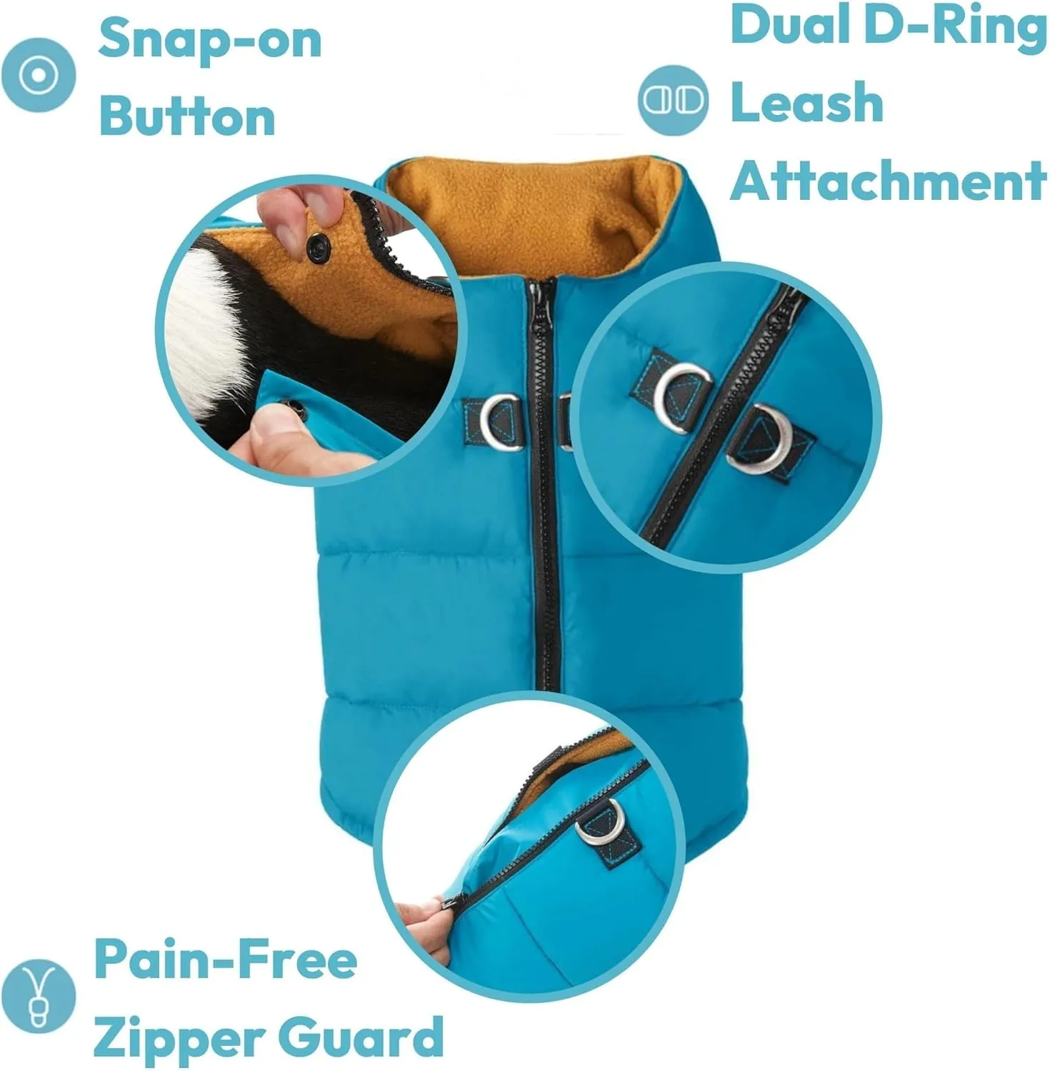 Gooby Padded Vest Dog Jacket - Solid Turquoise, X-Small - Warm Zip Up Vest Fleece Jacket with Dual D Ring Leash - Water Resistant Sweater - Clothes for Small and Medium Dogs
