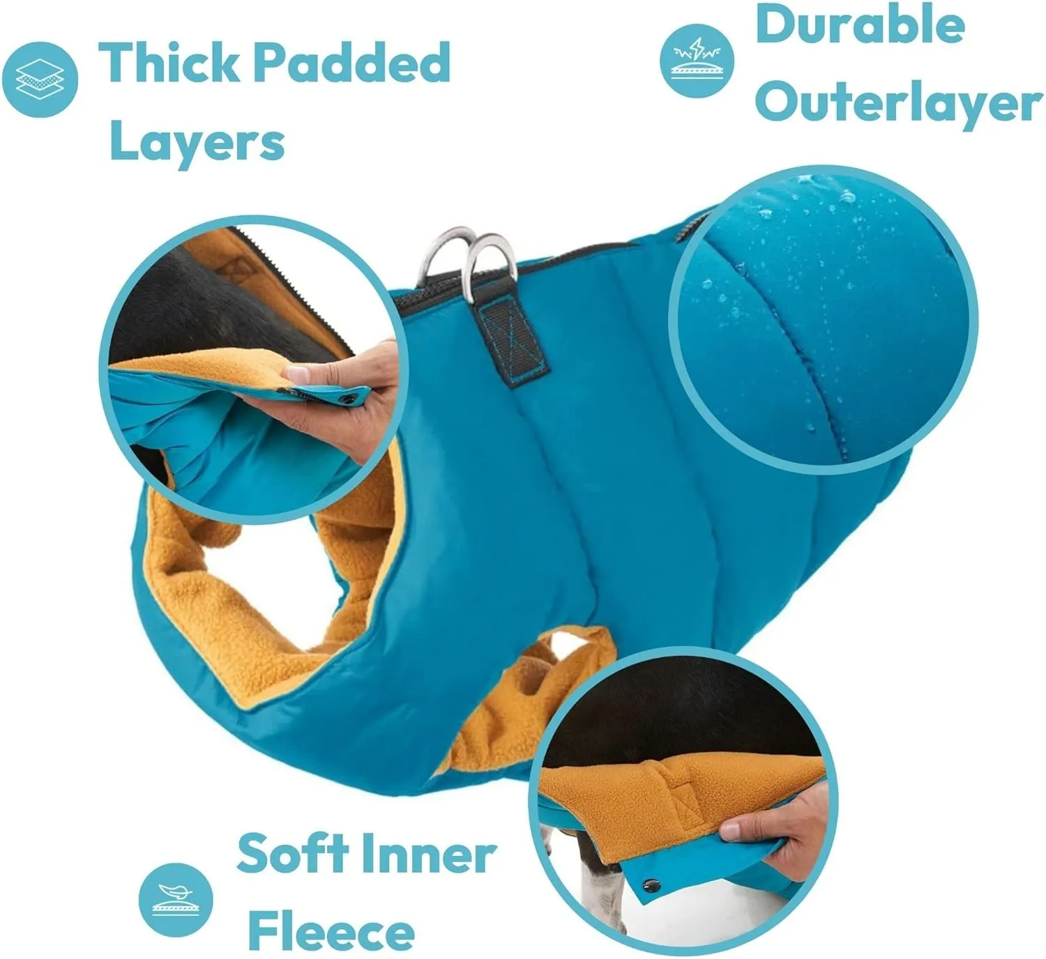 Gooby Padded Vest Dog Jacket - Solid Turquoise, X-Small - Warm Zip Up Vest Fleece Jacket with Dual D Ring Leash - Water Resistant Sweater - Clothes for Small and Medium Dogs