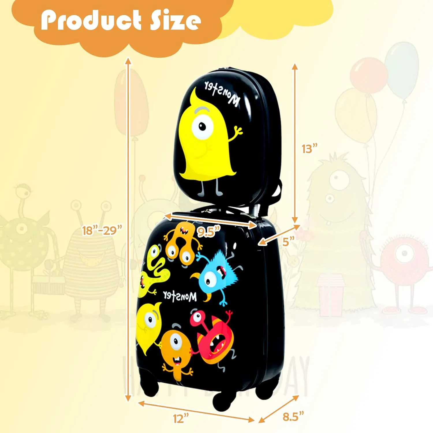Goplus 2PC Kids Luggage, 12" & 16" Kids Carry On Luggage Set with 4 Spinner Wheels, Lightweight Rolling Spinner Suitcase for Children Toddlers Boys and Girls Travel