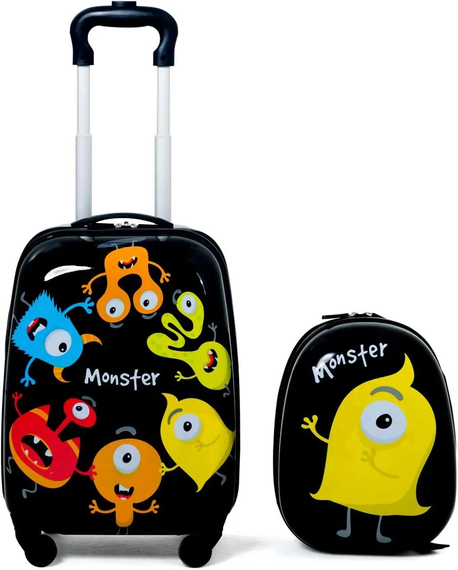 Goplus 2PC Kids Luggage, 12" & 16" Kids Carry On Luggage Set with 4 Spinner Wheels, Lightweight Rolling Spinner Suitcase for Children Toddlers Boys and Girls Travel
