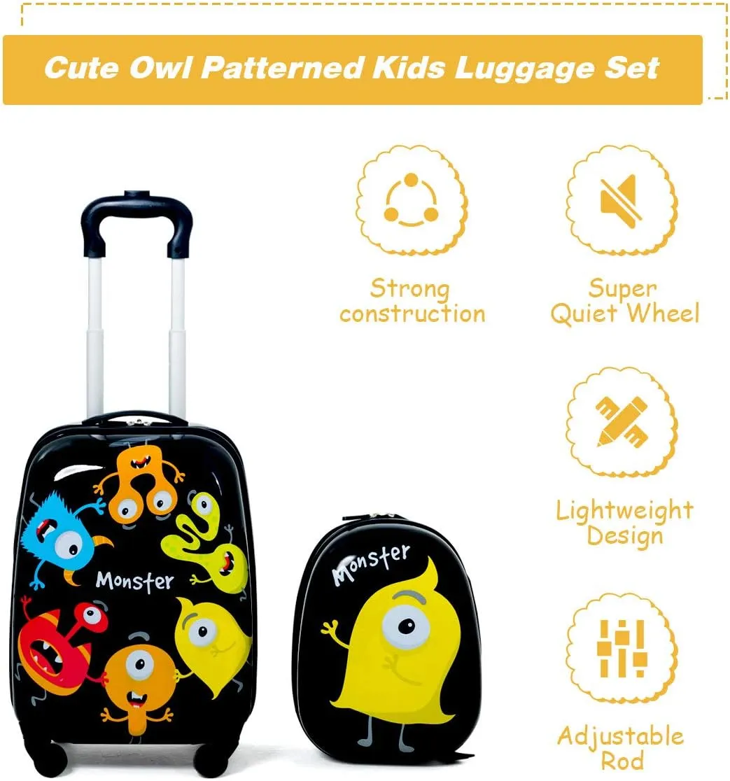 Goplus 2PC Kids Luggage, 12" & 16" Kids Carry On Luggage Set with 4 Spinner Wheels, Lightweight Rolling Spinner Suitcase for Children Toddlers Boys and Girls Travel