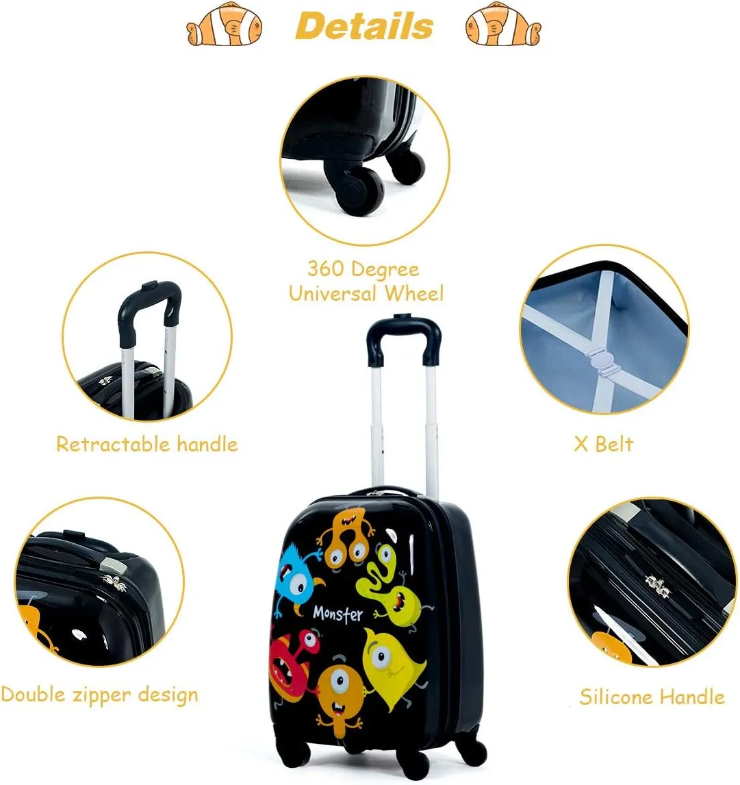 Goplus 2PC Kids Luggage, 12" & 16" Kids Carry On Luggage Set with 4 Spinner Wheels, Lightweight Rolling Spinner Suitcase for Children Toddlers Boys and Girls Travel