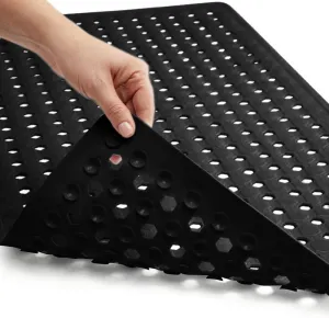 GORILLA GRIP Patented Bath Tub Shower Mat, Machine Washable Bathtub Floor Liner Mats, Suction Cups and Drain Holes to Keep Tubs Clean, Soft on Feet, Bathroom Essentials, 35x16 Inch, Black