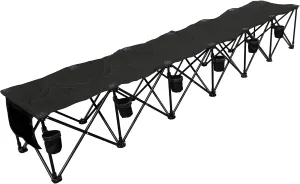 GoTEAM! 6 Seat Portable Folding Team Bench w/Cupholders and Carry Case (Black)