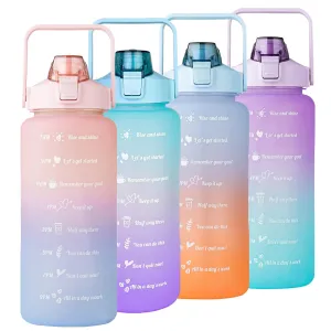 Gradient Sports Colorful Water Bottle, Leak Proof Plastic Water Bottles with Straw and Time Marker for Men &amp; Women - 2 Litre (Random Colors)