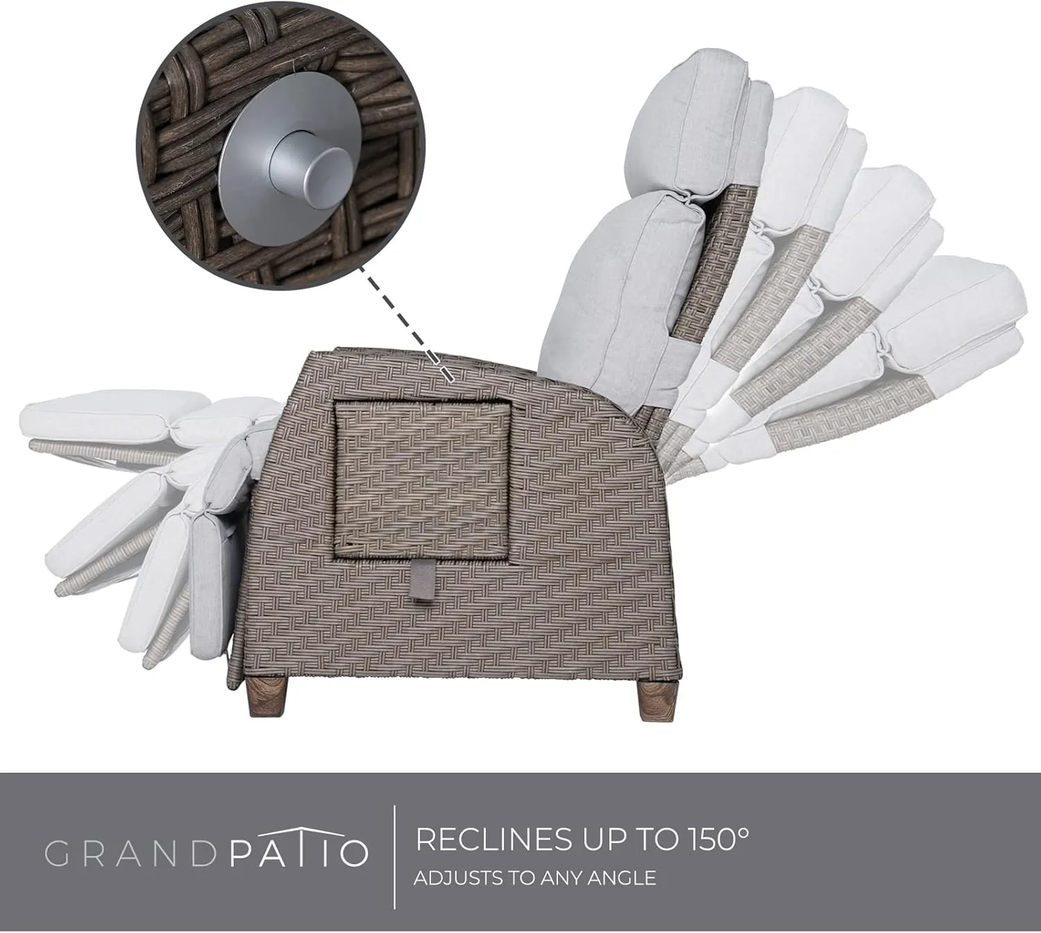 Grand patio Indoor & Outdoor Recliner Chair PE Wicker Patio Recliner with Flip Table Reclining Lounge Chair, Mist Grey