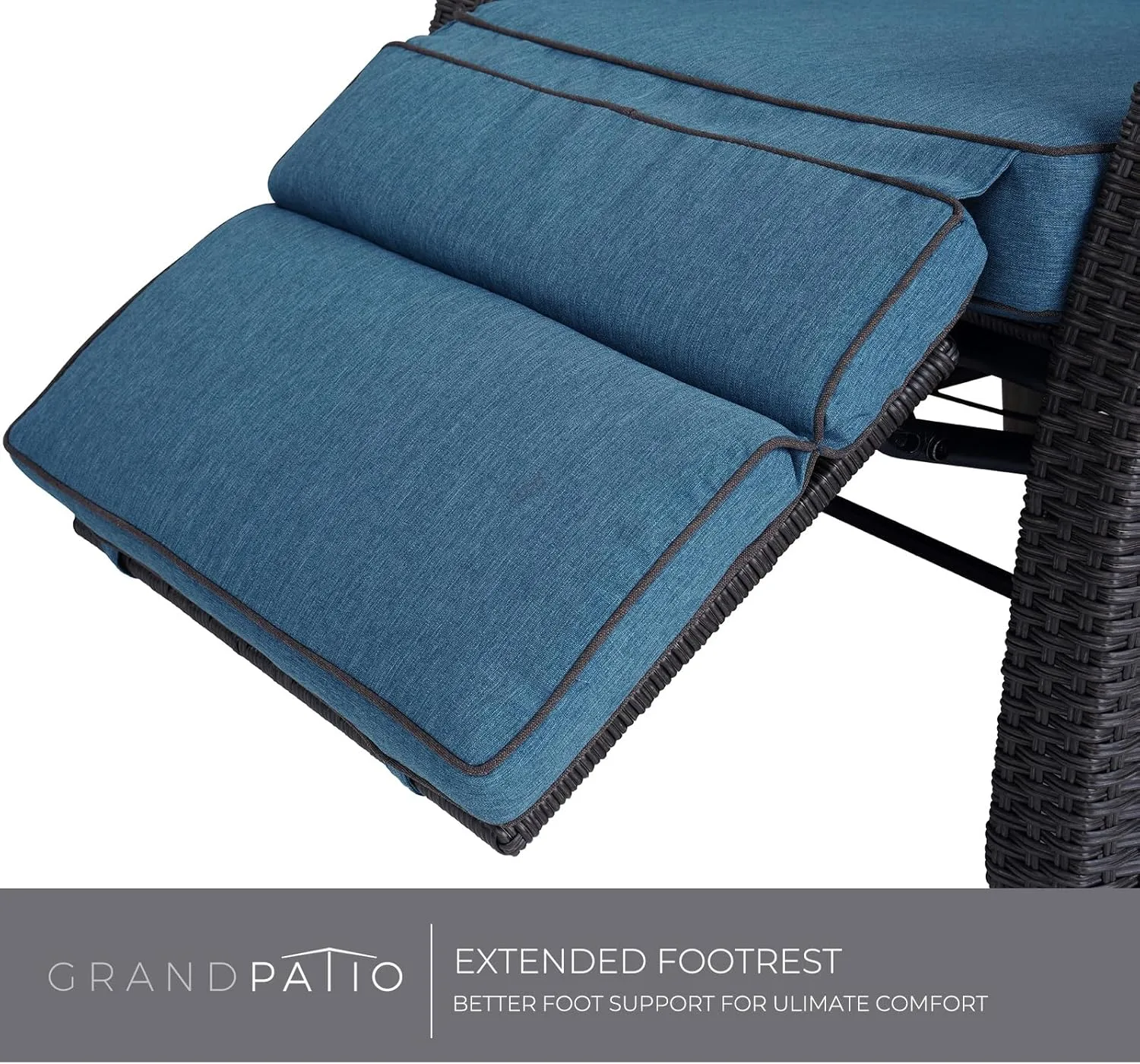 Grand patio Outdoor Reclining Chairs with Extended Footrest 2-Piece Adjustable Patio Wicker Lounge Recliner up to 150° with Flip Side Table Peacock Blue