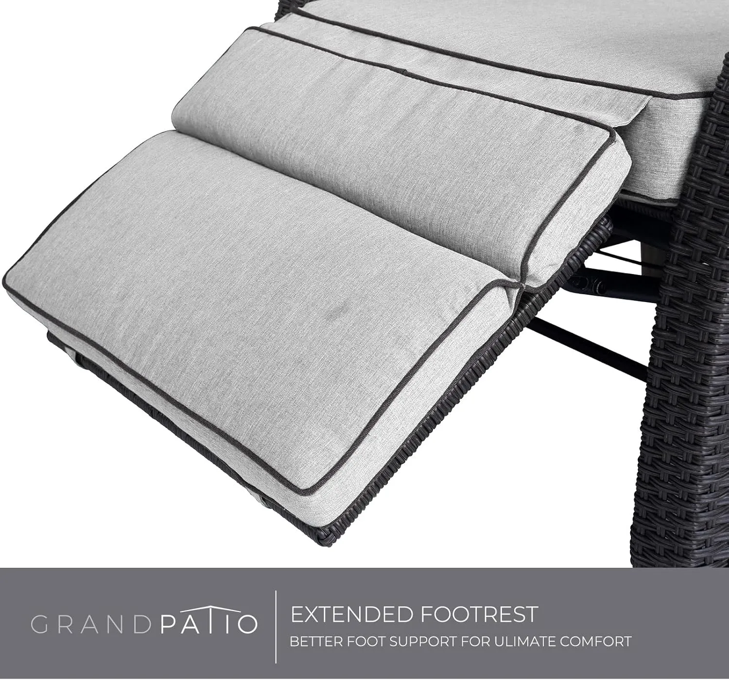 Grand patio Outdoor Reclining Chairs with Extended Footrest 2-Piece Adjustable Patio Wicker,Lounge Recliner up to 150° with Flip Side Table Griege