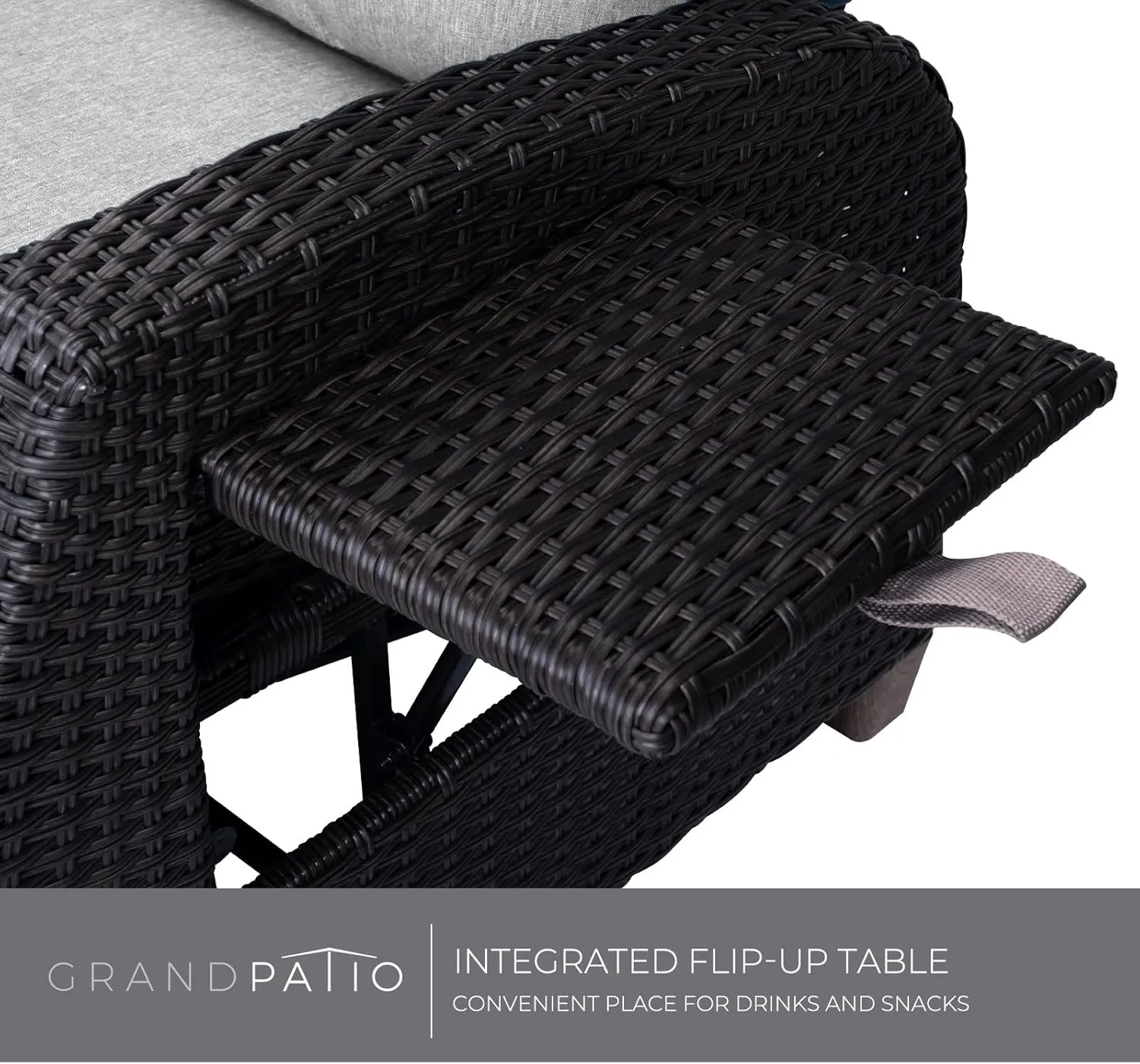 Grand patio Outdoor Reclining Chairs with Extended Footrest 2-Piece Adjustable Patio Wicker,Lounge Recliner up to 150° with Flip Side Table Griege